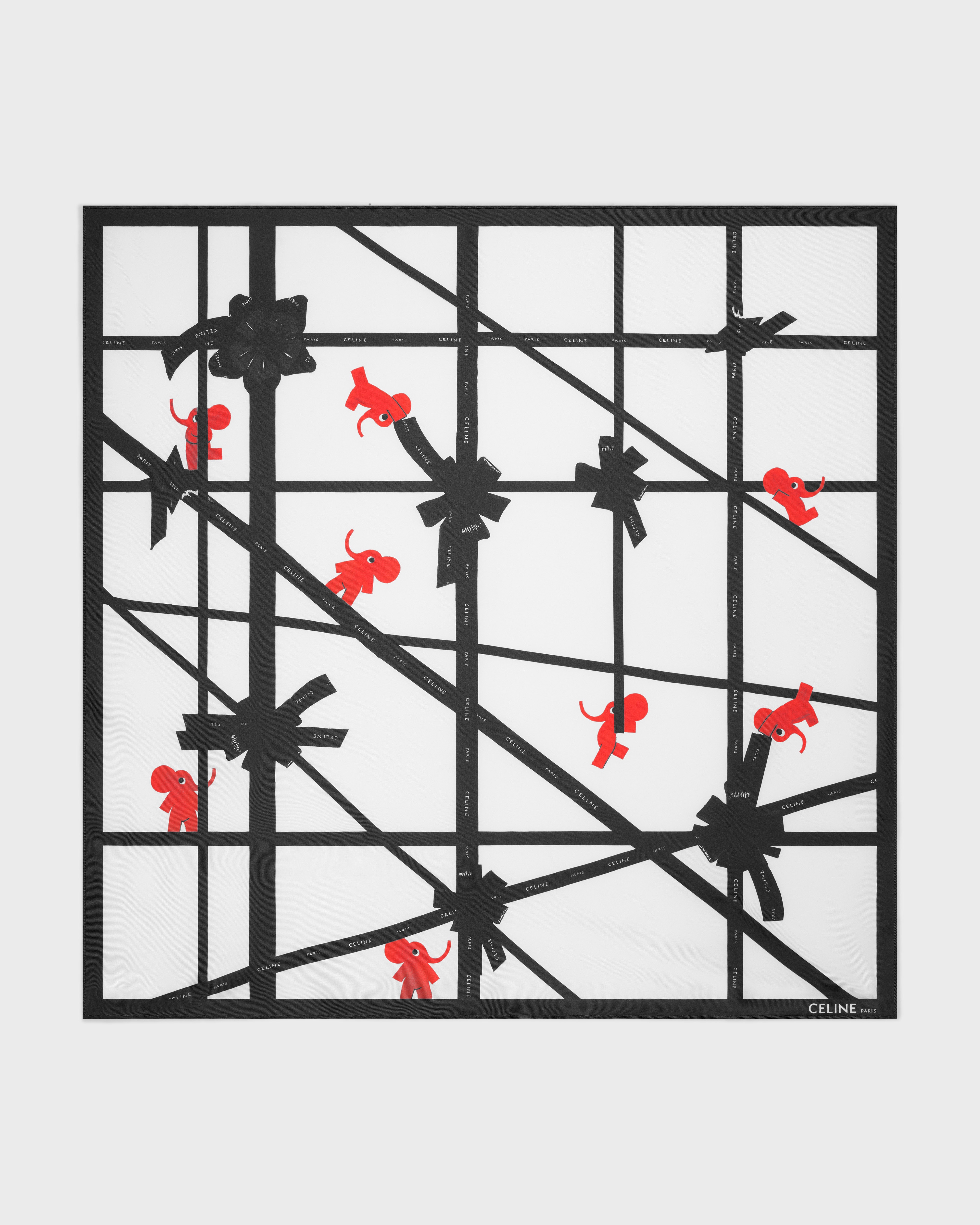 CLIMBING ELEPHANTS FOULARD 90 - OPTIC WHITE/RED/BLACK | CELINE
